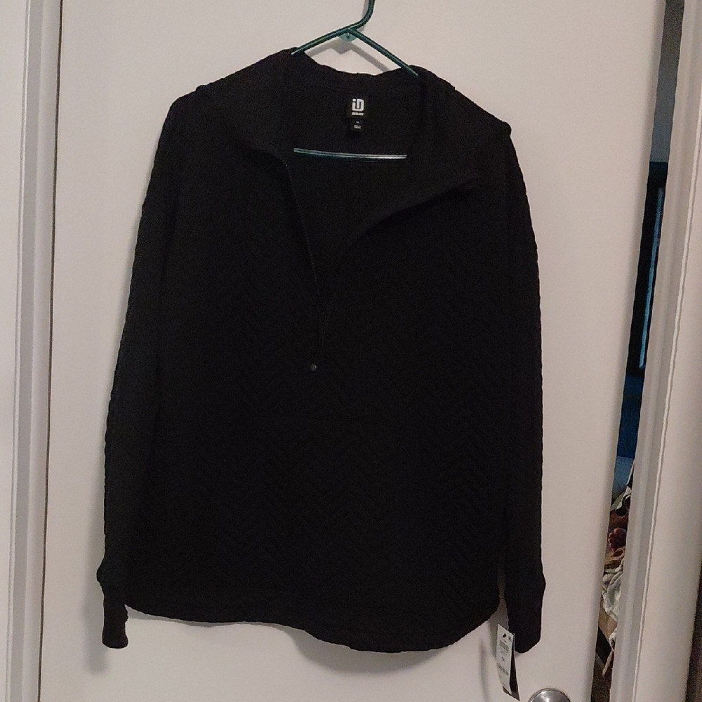 NWT Ideology, women's, black Textured Pullover Half Zip Hooded. Size 1X